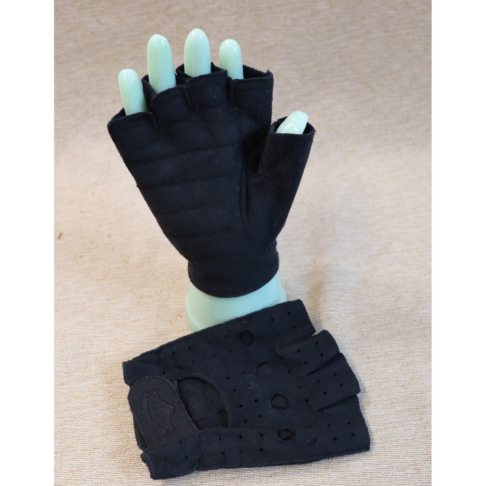 Harley Davidson Fingerless Gloves Black Faux Suede Size S Perforated Top of Hand